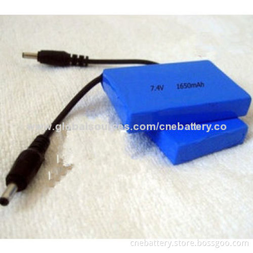 Lithium Polymer Battery, 7.4V/1,650mAh PL754050 with DC Output Connector